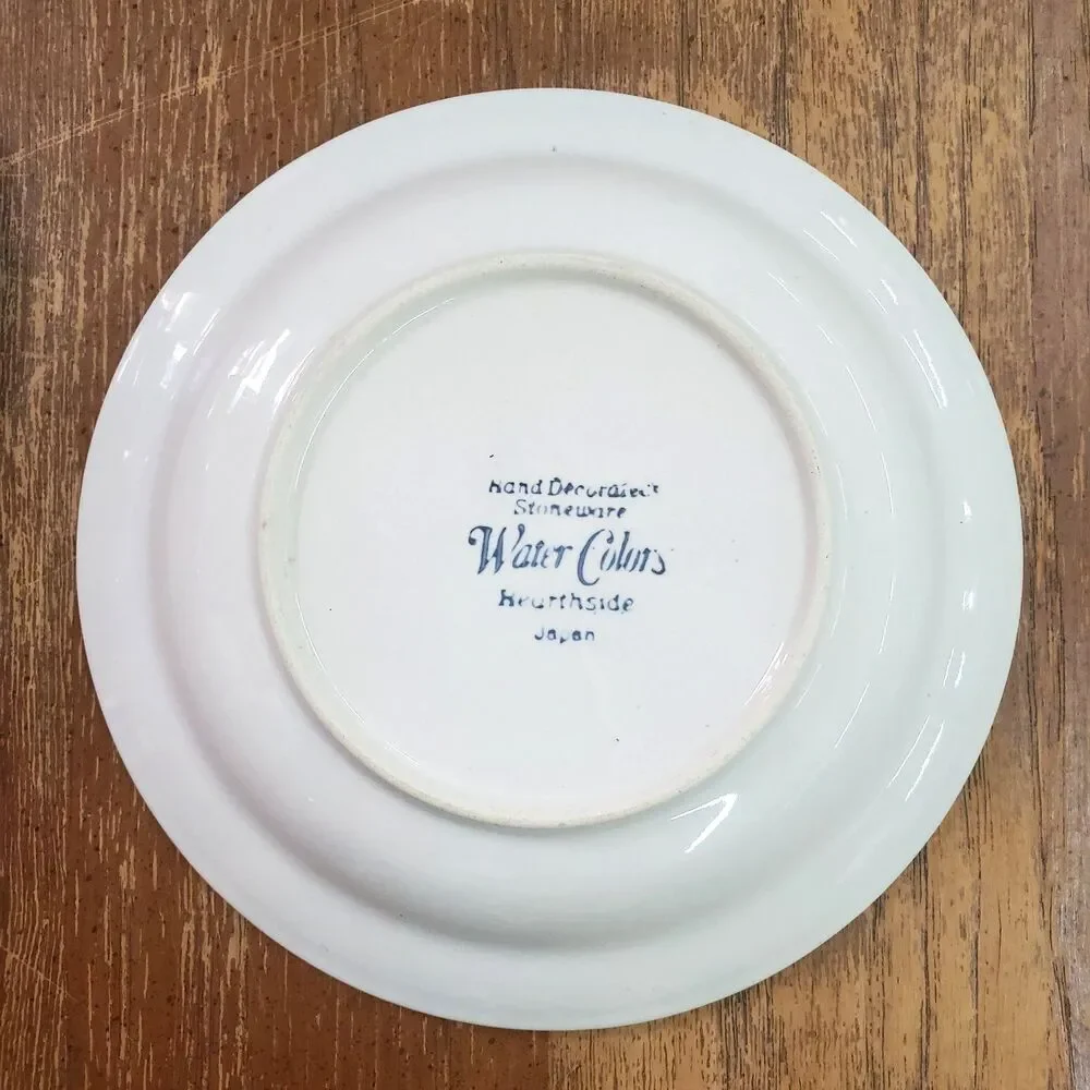 Vintage Hearthside Japan Water Colors Stoneware Saucers Set of 4 Mid Century